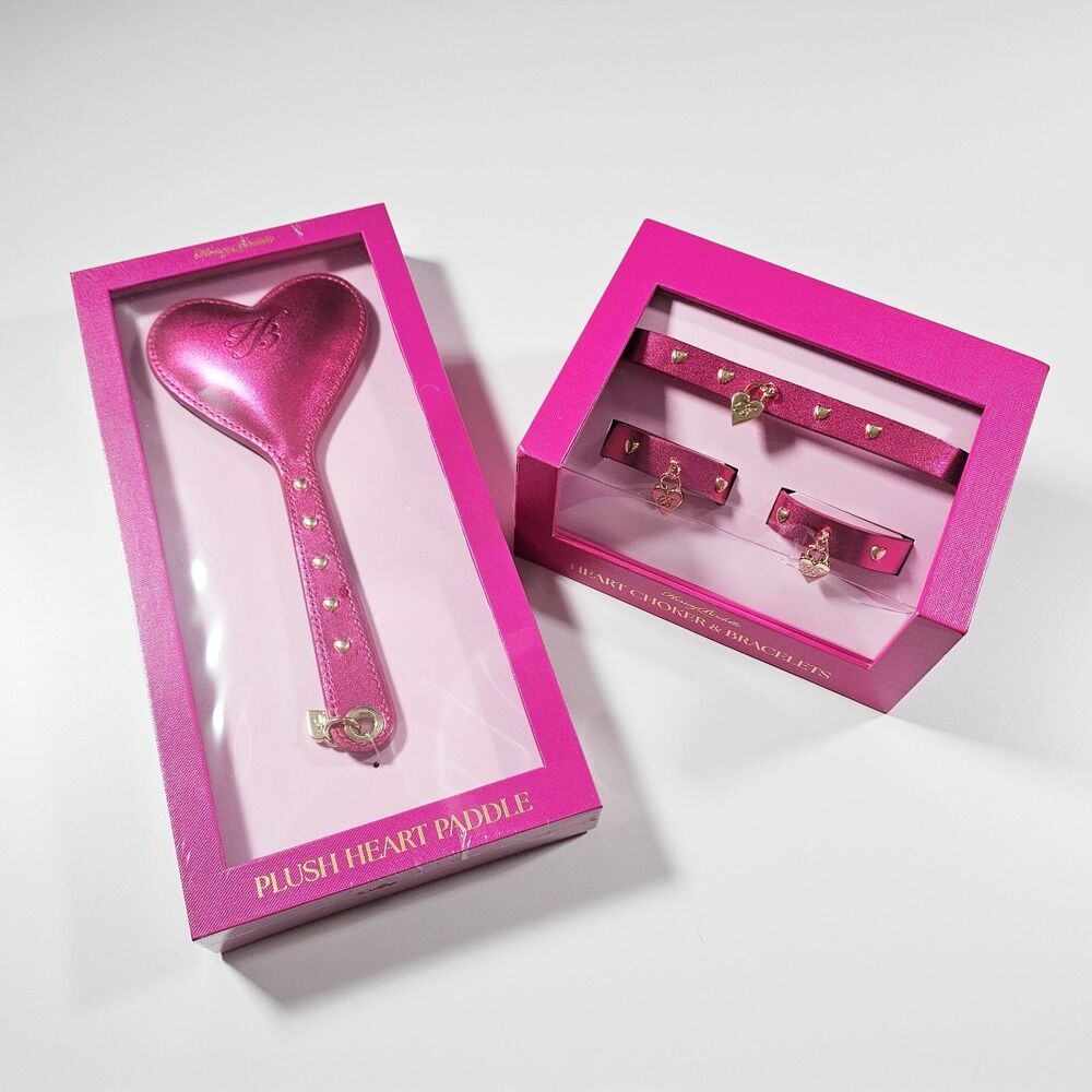 Honey Birdette Pink Heart Bondage Set – Choker, Bracelets & Plush Paddle